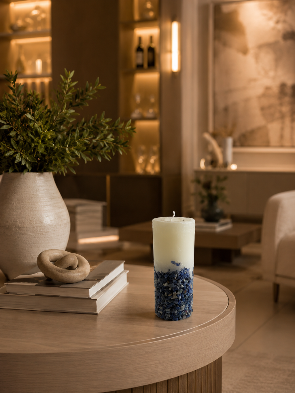 Vela Aromática Perfumada Poder Das Pedras em Quartzo Azul