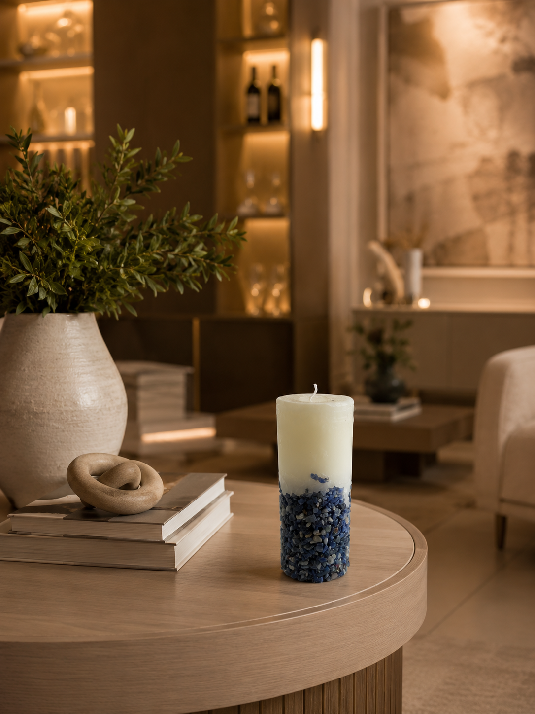 Vela Aromática Perfumada Poder Das Pedras em Quartzo Azul