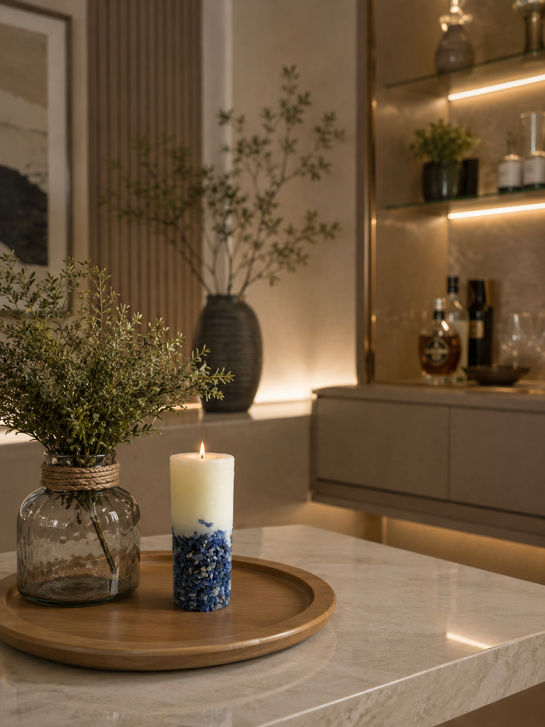 Vela Aromática Perfumada Poder Das Pedras em Quartzo Azul