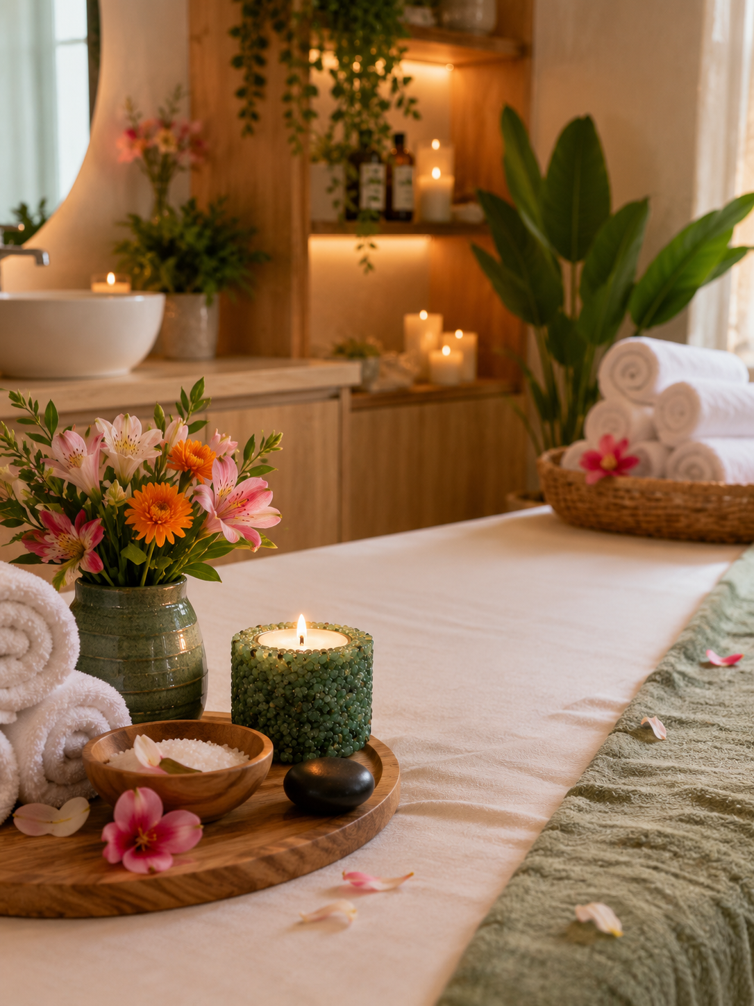 Vela Aromática Pedras Naturais Presente Decorativa Floral - Verde