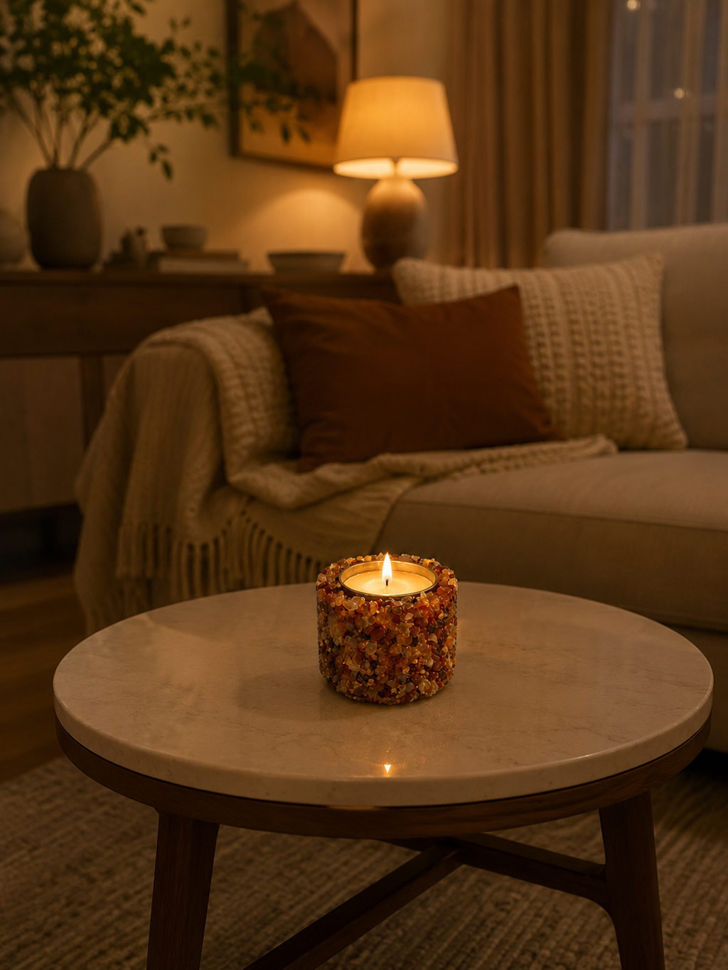 Vela Aromática Em Pedras Naturais Presente Decorativa Floral - Ágata Vermelha