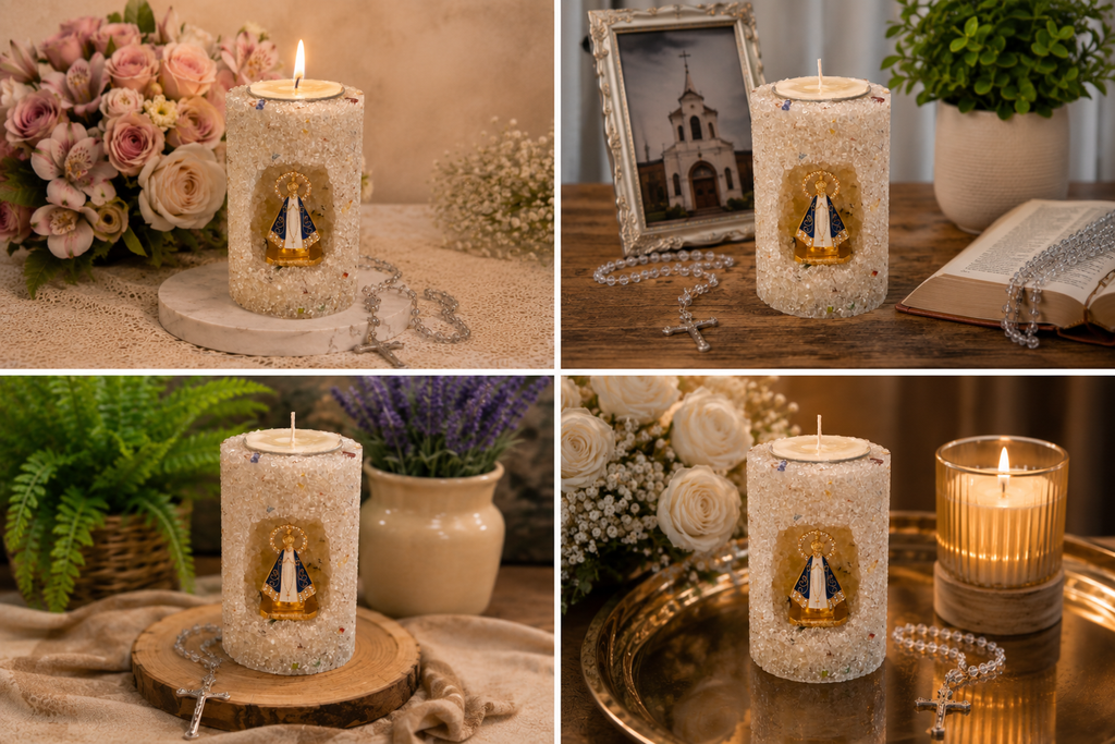 Vela Aromática Decorativas Nossa Senhora Presente Artesanal em quartzo Cristal