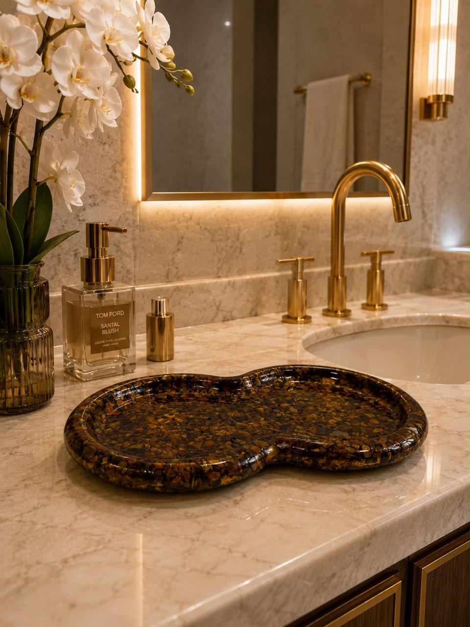 Bandeja Decorativa de Pedra Infinito para Lavabo Kasameo Olho de Tigre