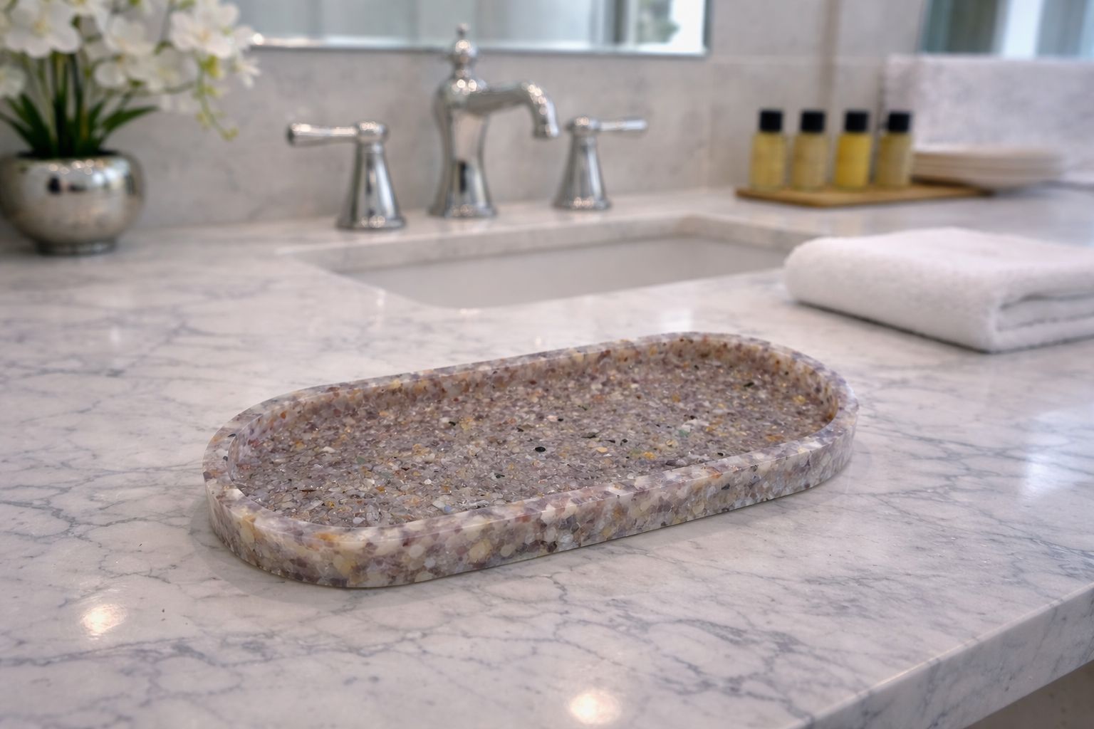 Bandeja De Pedra Trio Para Lavabo Decorativa Oval Grande Cor Ametista