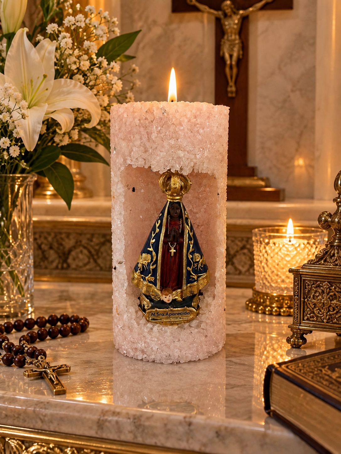 Velas aromática Kasameo Nossa Senhora Aparecida Rosa Manto Azul
