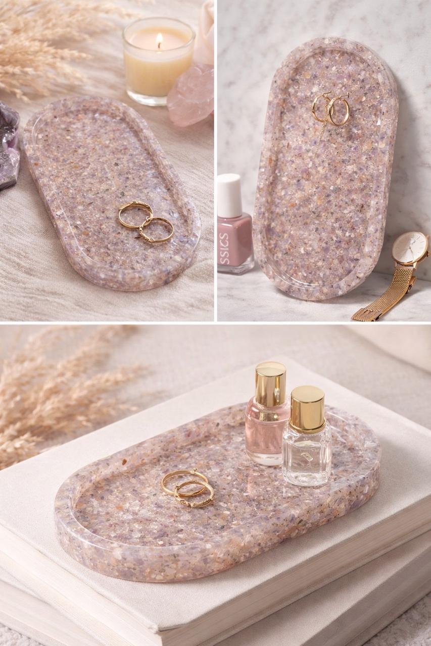 Bandeja De Pedra Trio Para Lavabo Decorativa Oval Grande Cor Ametista