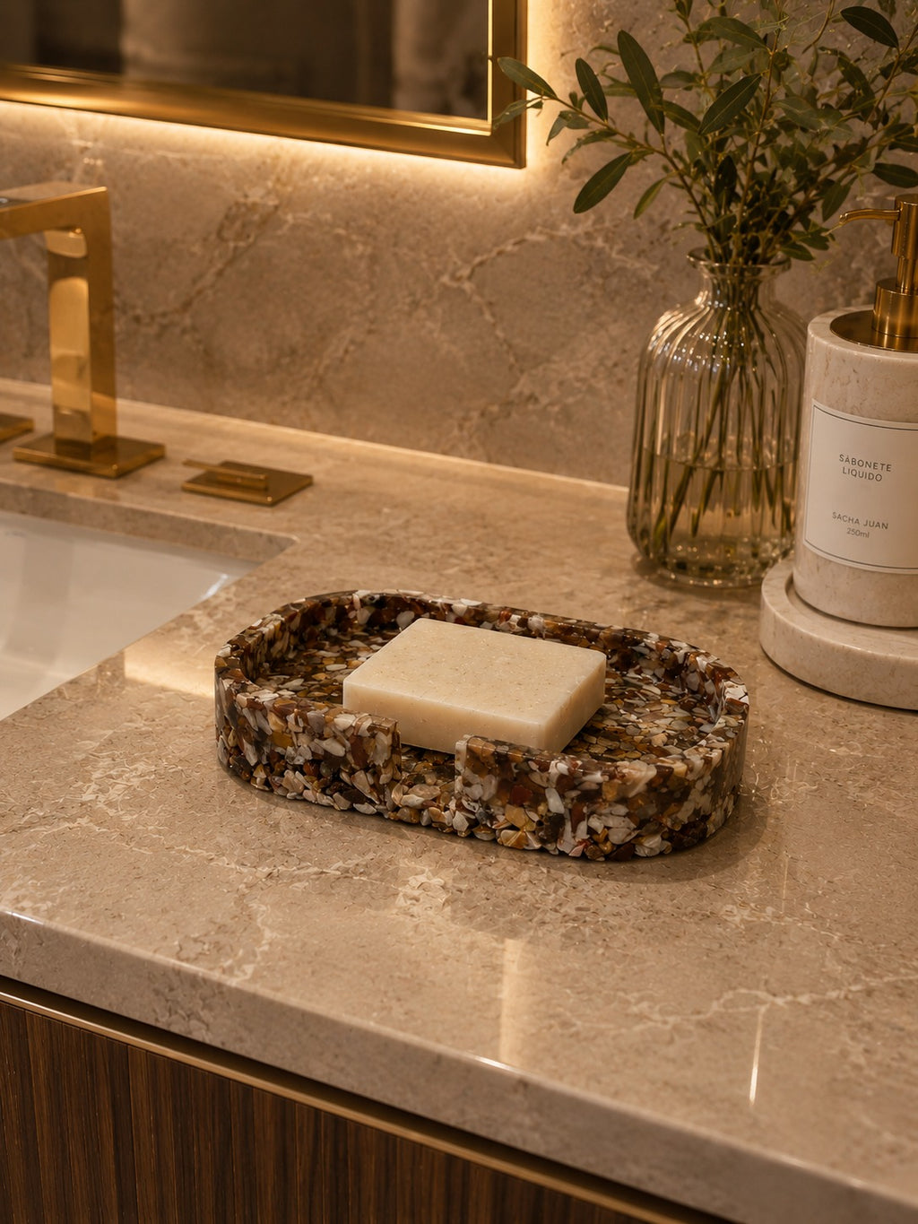 Porta Sabonete Saboneteira Quadrado Lavabo Cor Jaspe Zebra