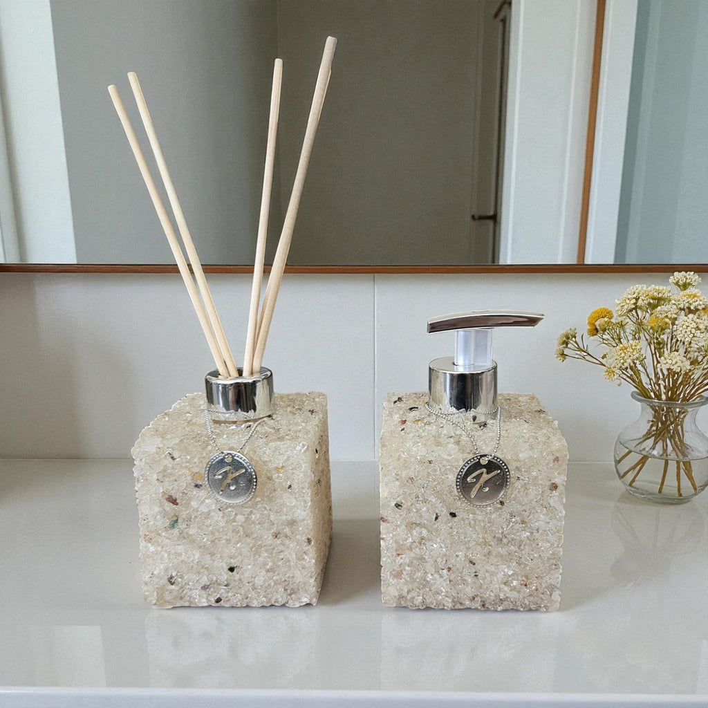 Kit Vidro Aromatizador E Saboneteira Quadrado Quartzo Cristal