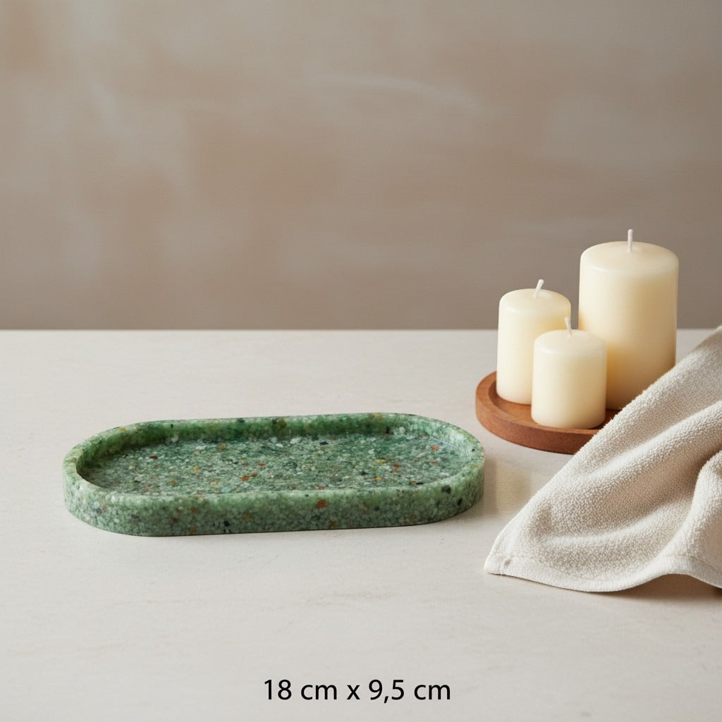 Bandeja De Pedra Para Lavabo Decorativa Oval Cor Verde