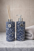 Kit Vidro Aromatizador E Saboneteira Banheiro Quartzo Azul Sodalita