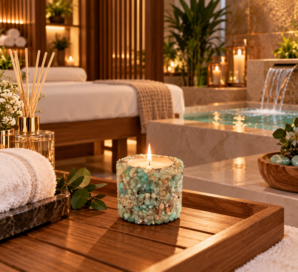 Vela Aromática Pedras Naturais Presente Decorativa Floral Premium Cor Tifany