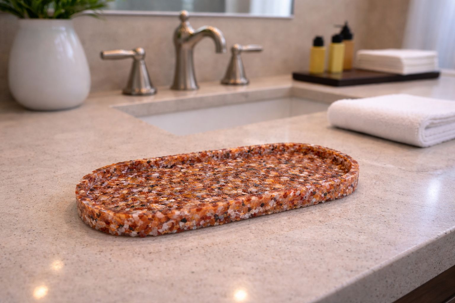 Bandeja De Pedra Trio Para Lavabo Decorativa Oval Grande Cor Ágata Vermelha