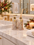 Kit Vidro Aromatizador E Saboneteira Com Bandeja Cristal De Natal