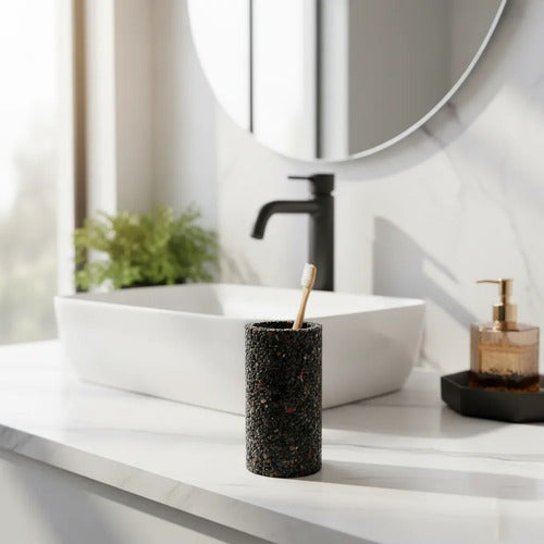 Porta Escovas De Dente De Pedra Banheiro E Lavabo Premium Agata Negra