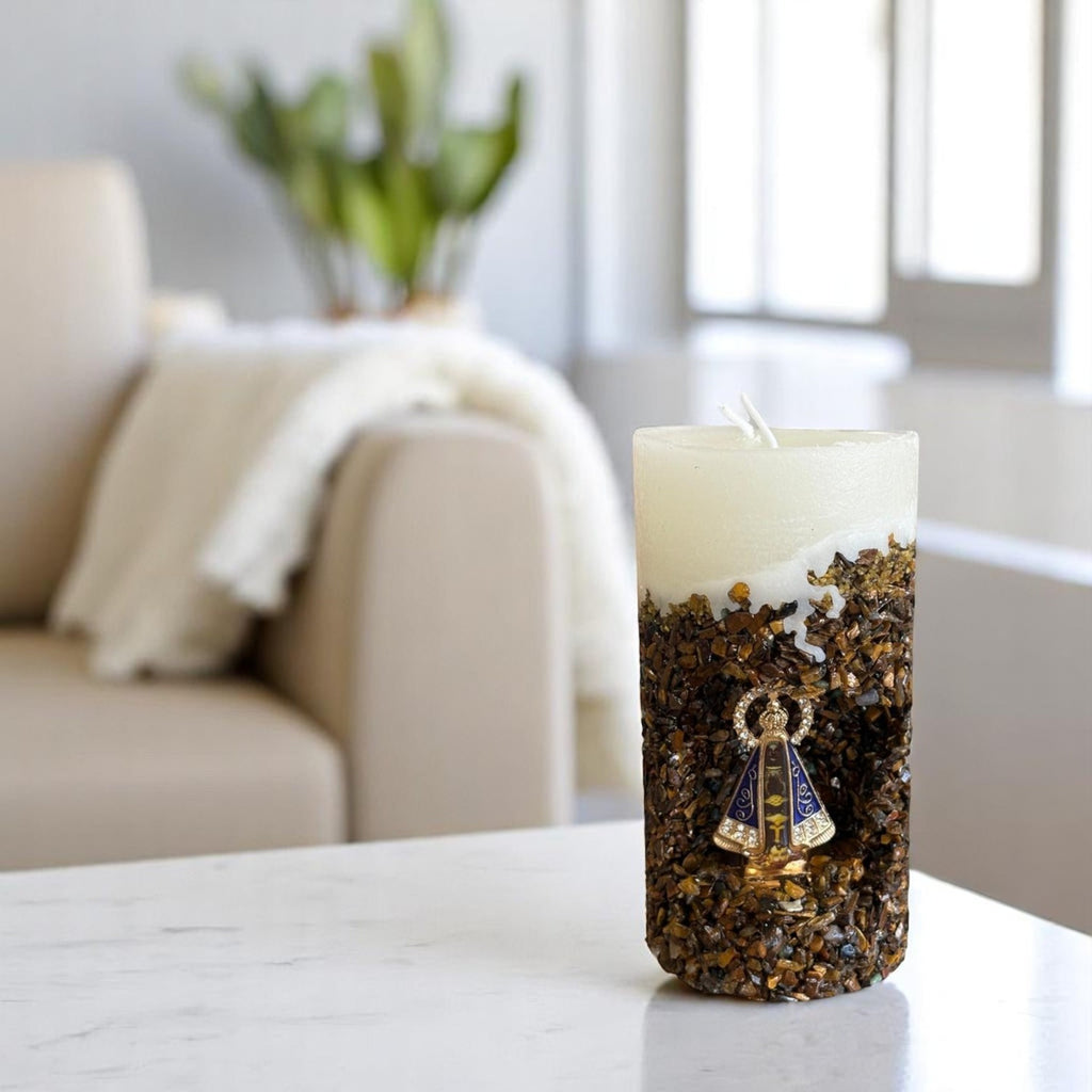 Vela Artesanal Aromática Religiosa Nossa Senhora Marrom Nossa Senhora Aparecida Floral