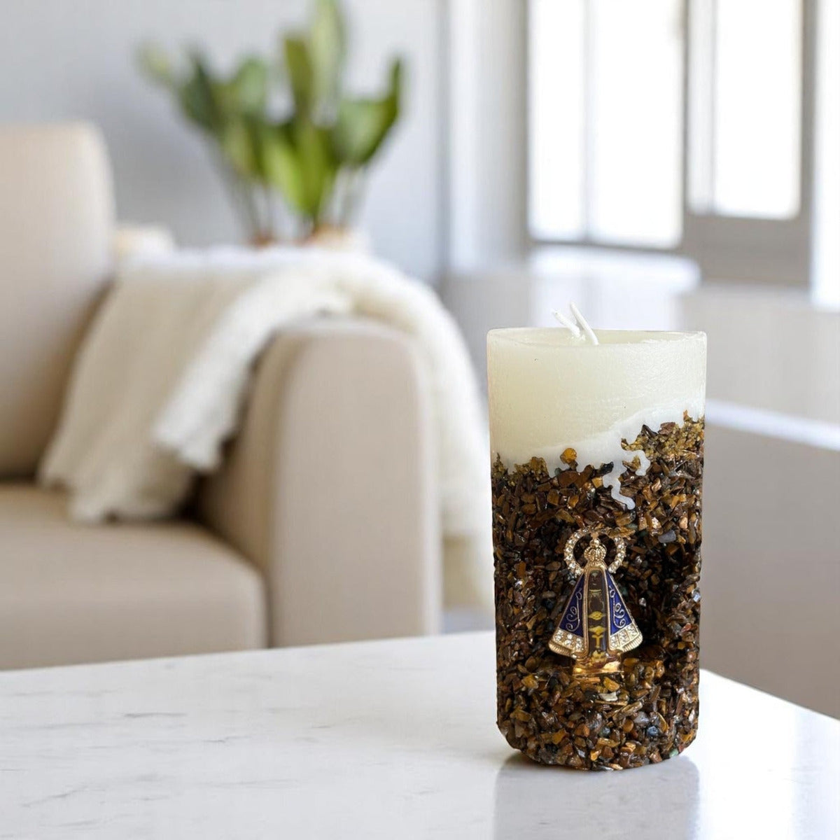 Vela Artesanal Aromática Religiosa Nossa Senhora Marrom Nossa Senhora Aparecida Floral