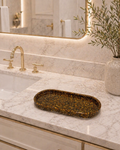 Bandeja De Pedra Trio Para Lavabo Decorativa Oval Grande Cor Olho de Tigre
