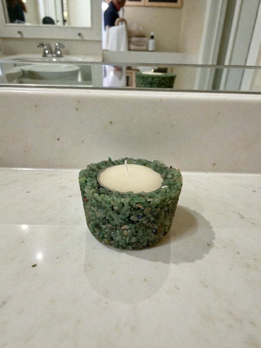 Vela Aromática Pedras Naturais Presente Decorativa Floral - Verde