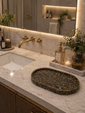 Bandeja Oval Premium Lavabo Banheiro Luxo Quartzo Natural Olho de Dragão