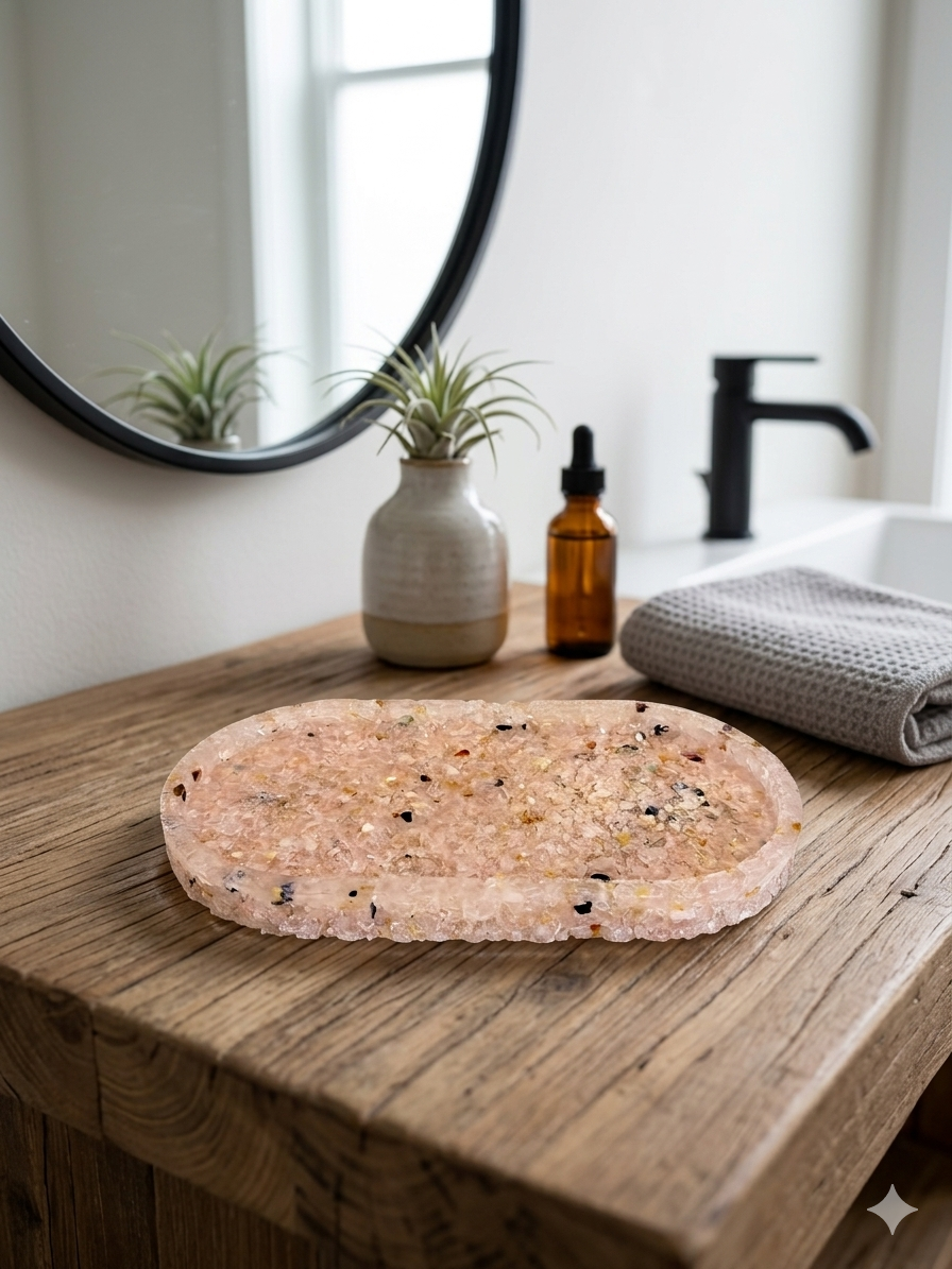 Bandeja De Pedra Para Lavabo Decorativa Oval Cor Rosa