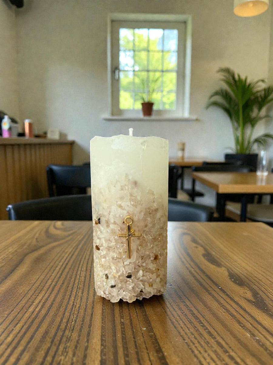 Vela Aromática Perfumada Poder Das Pedras em Quartzo Rosa
