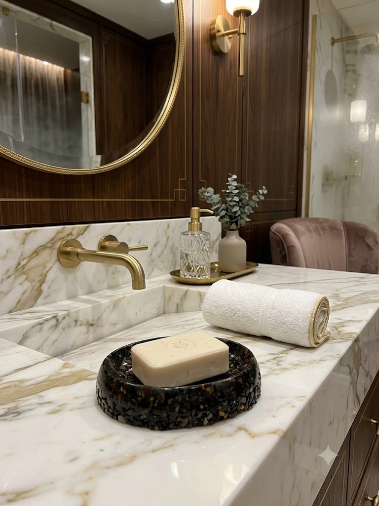 Porta Sabonete Saboneteira Luxo Lavabo Linha Premium Agata Negra