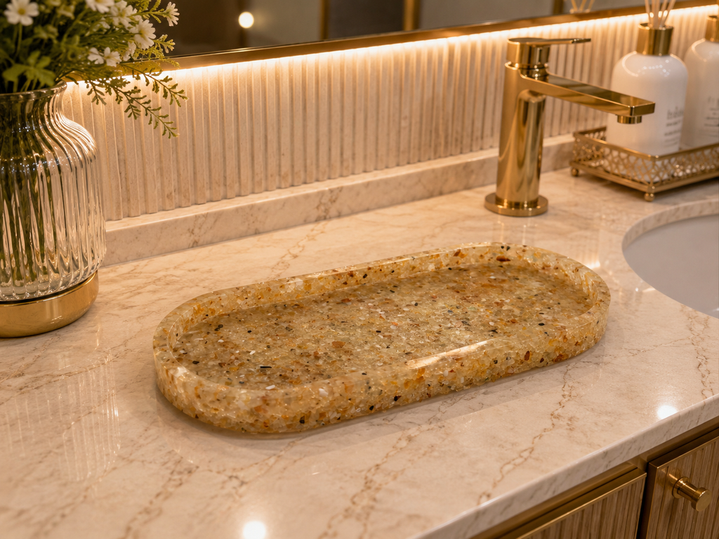 Bandeja De Pedra Trio Para Lavabo Decorativa Grande Premium Citrino Premium