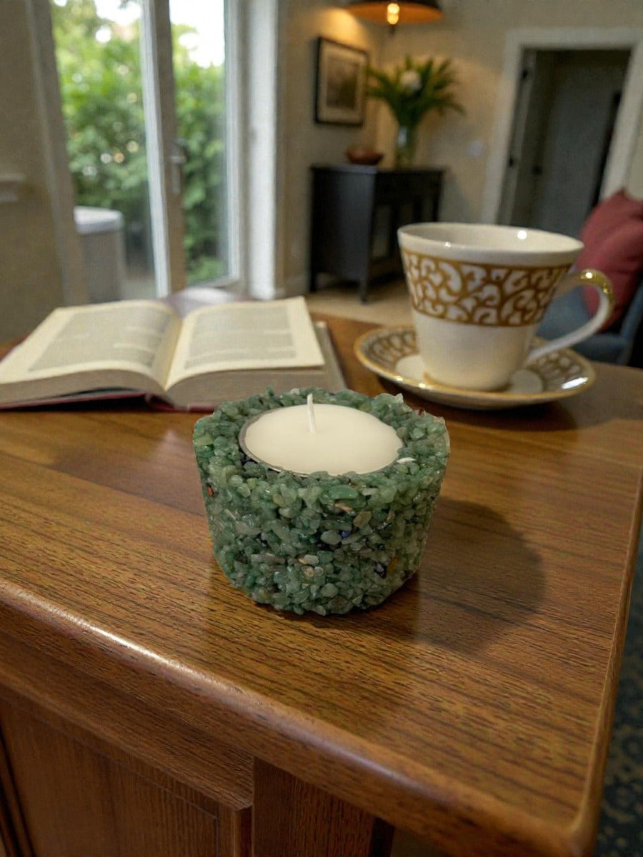 Vela Aromática Pedras Naturais Presente Decorativa Floral - Verde