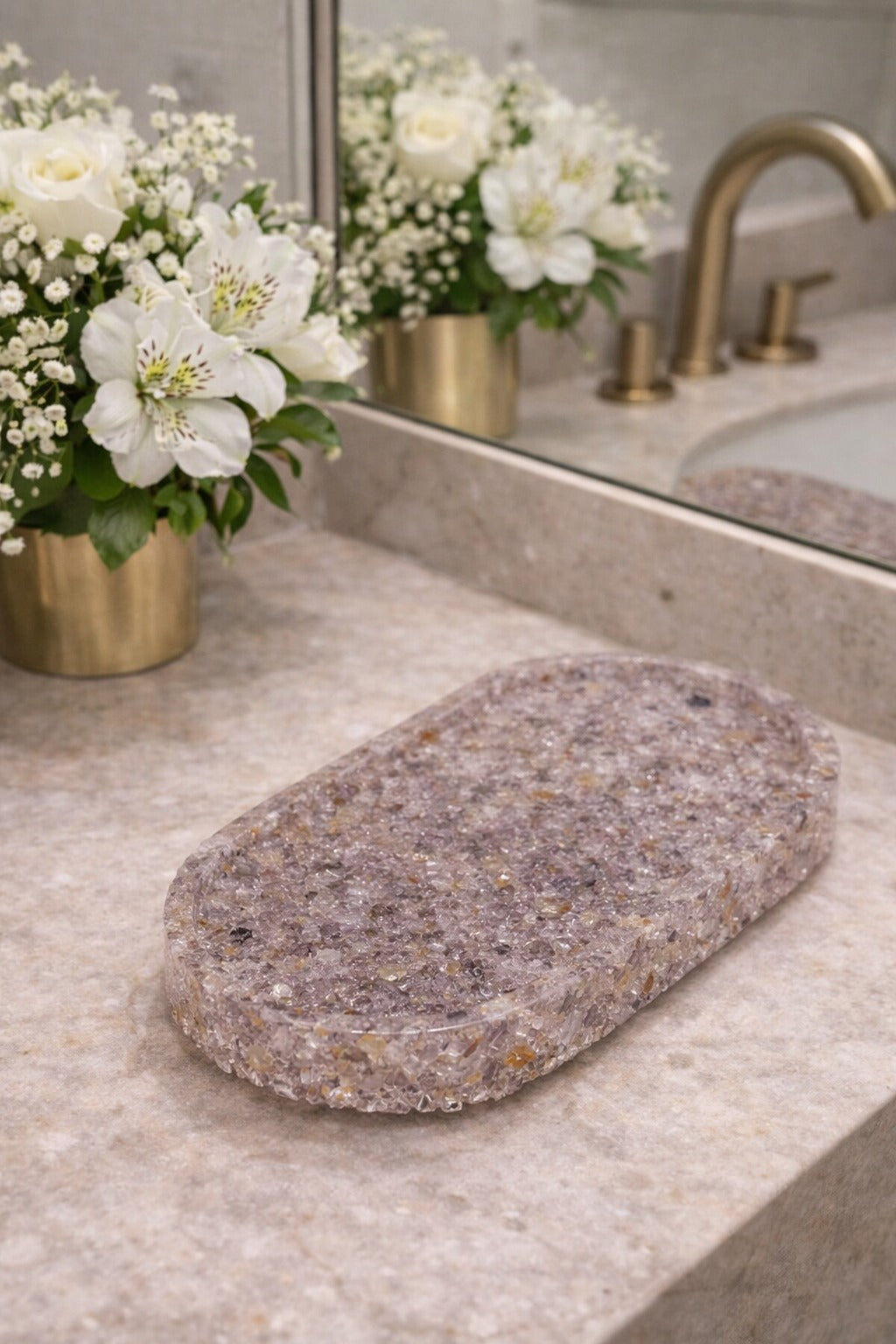 Bandeja De Pedra Para Lavabo Decorativa Oval Cor Ametista