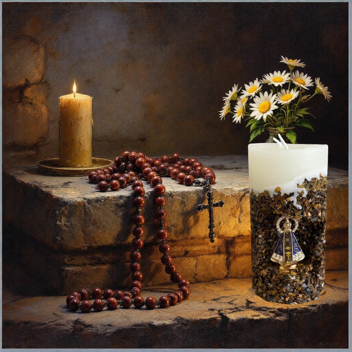 Vela Artesanal Aromática Religiosa Nossa Senhora Marrom Nossa Senhora Aparecida Floral