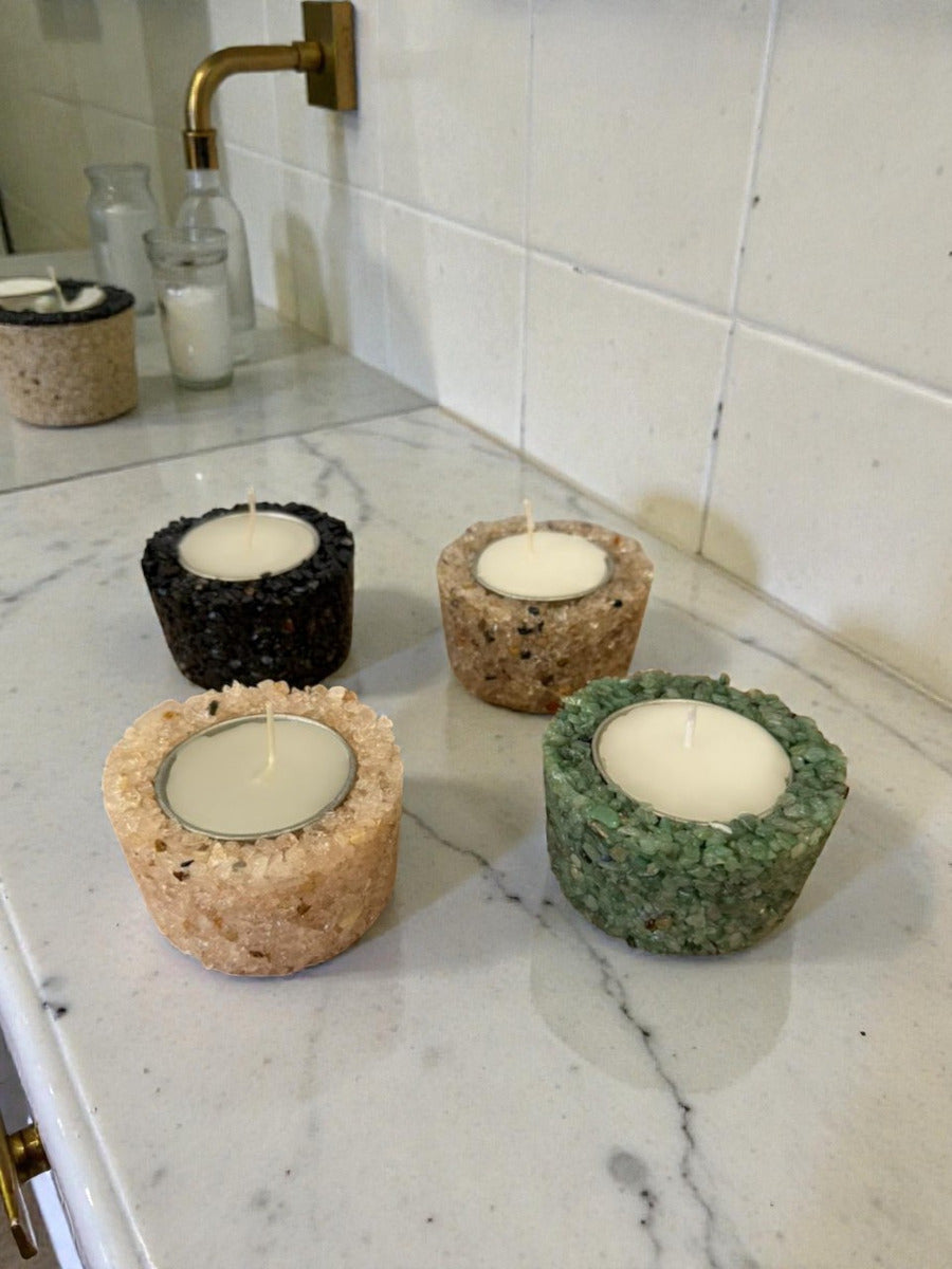 Vela Aromática Pedras Naturais Presente Decorativa Floral - Preto