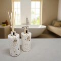 Kit Vidro Aromatizador Saboneteira Banheiro Quartzo Cor Branco