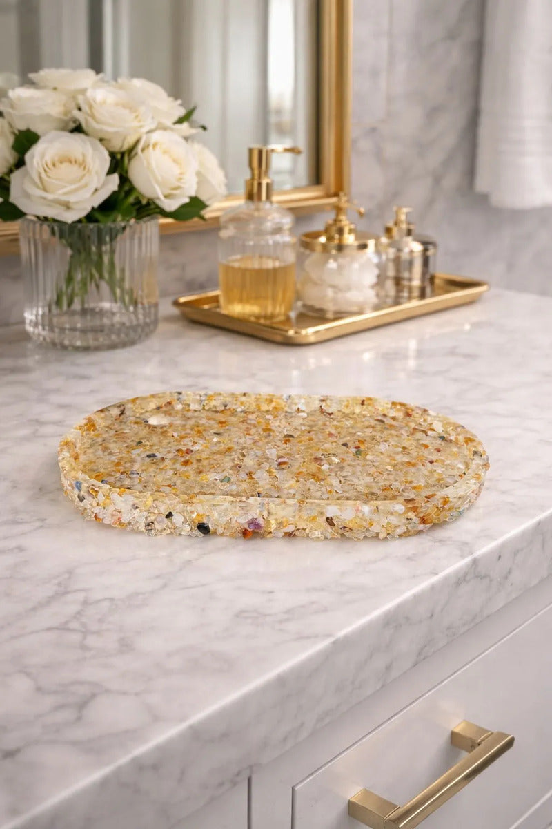 Bandeja De Pedra Para Lavabo Decorativa Oval Cor Citrino