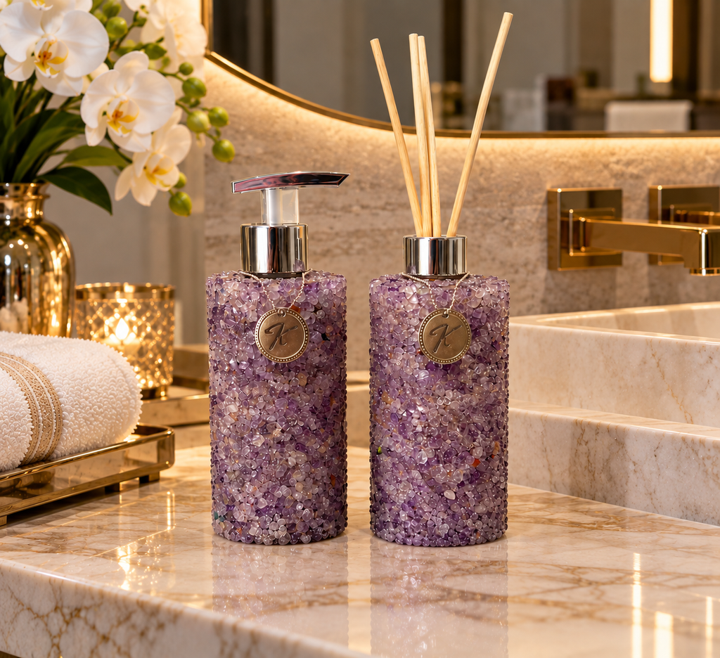 Kit Aromatizador E Saboneteira Quartzo Ametista Cristalino