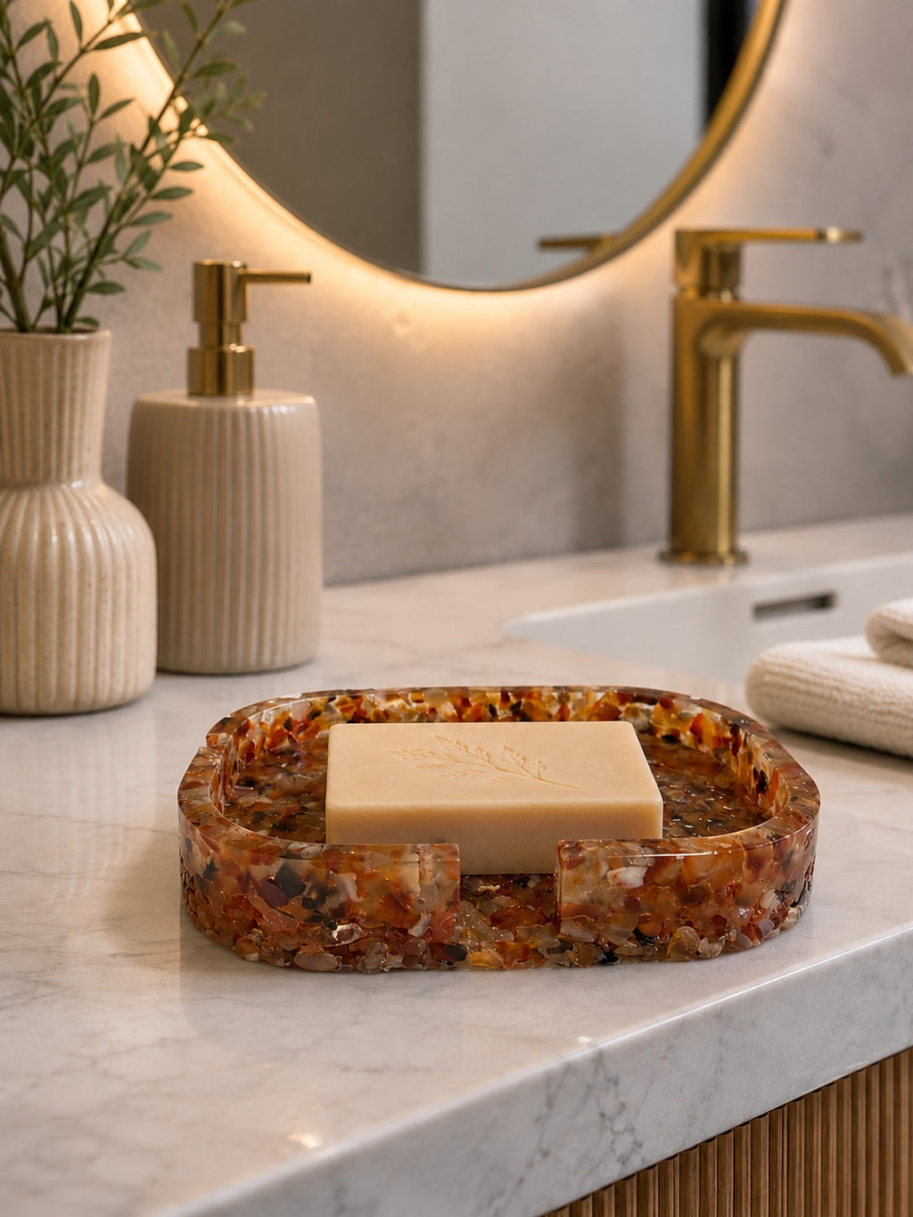 Porta Sabonete Saboneteira Quadrado Lavabo Cor Ágata Vermelha