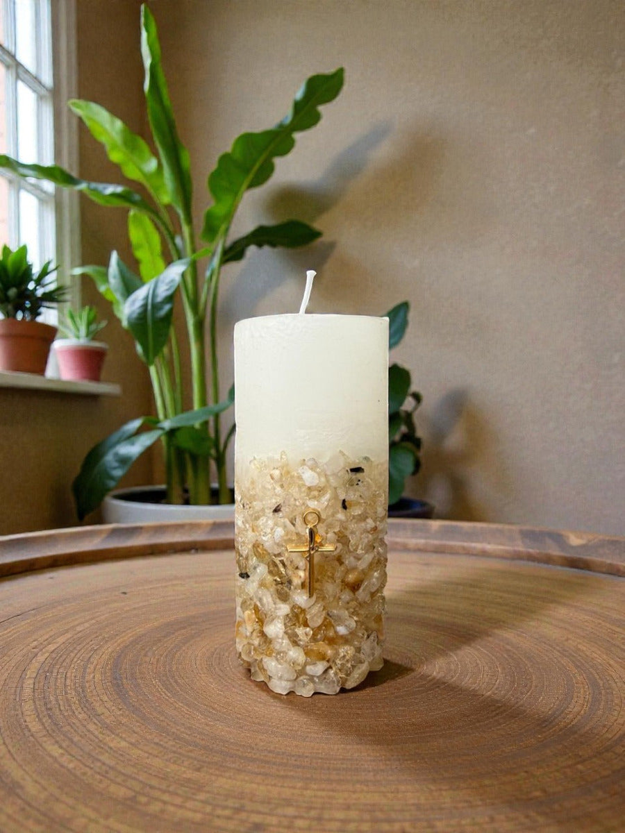 Vela Aromática Perfumada Poder Das Pedras em Quartzo Citrino