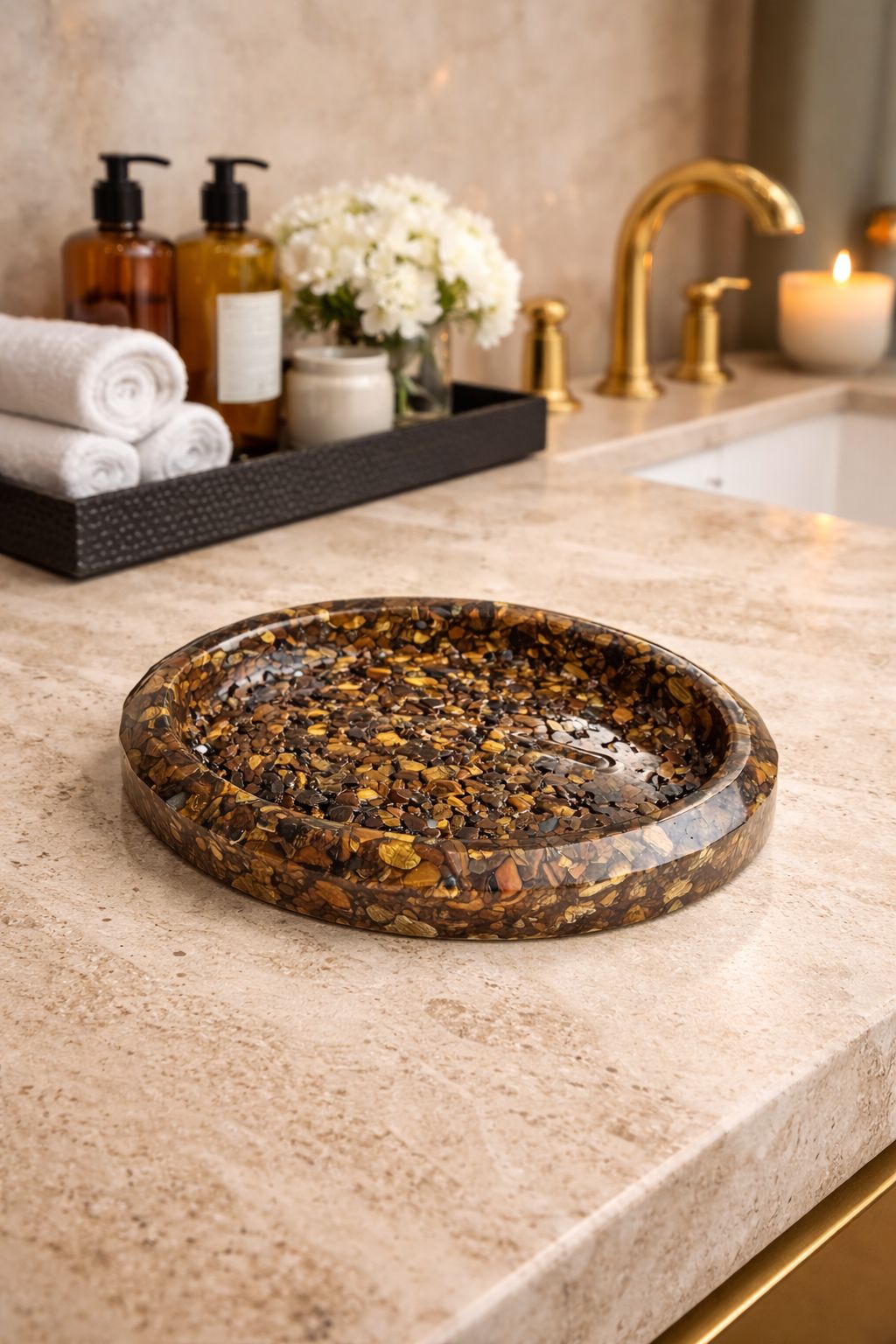 Porta Sabonete Oval Saboneteira Luxo Lavabo Banheiro Cor Olho de Tigre