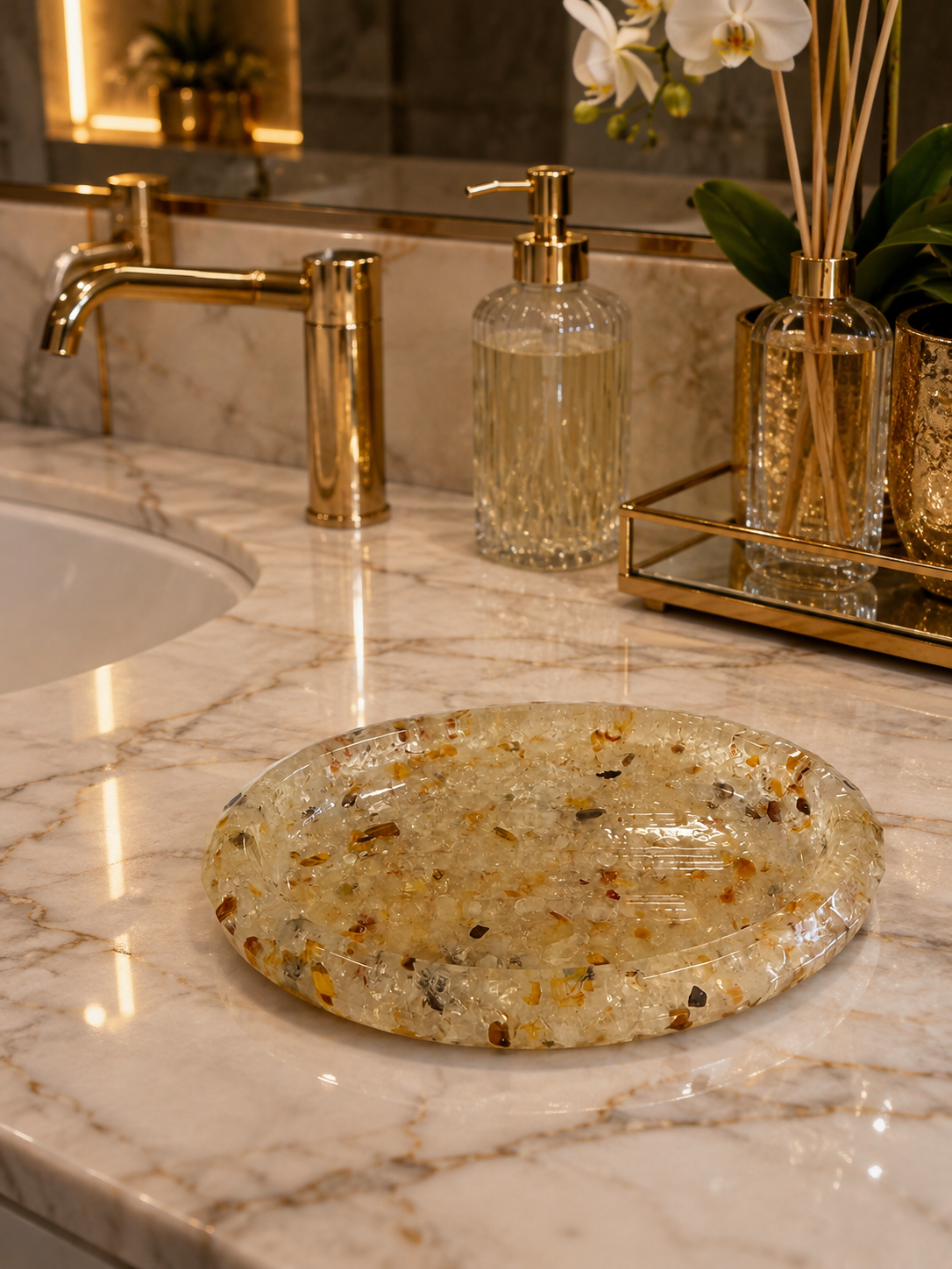 Porta Sabonete Oval Premium Saboneteira Luxo Lavabo Banheiro Citrino Premium