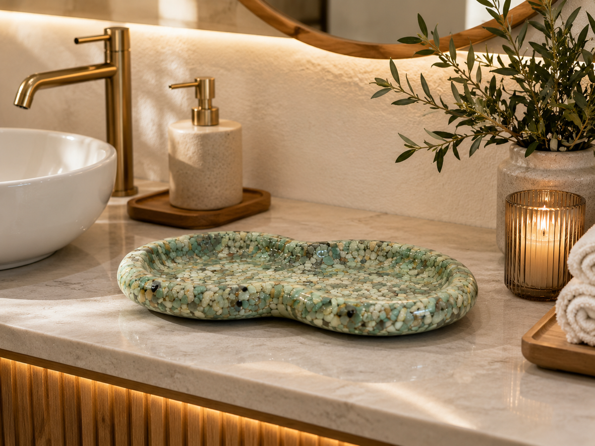 Bandeja Decorativa de Pedra Infinito para Lavabo Kasameo Premium Verde Tifany