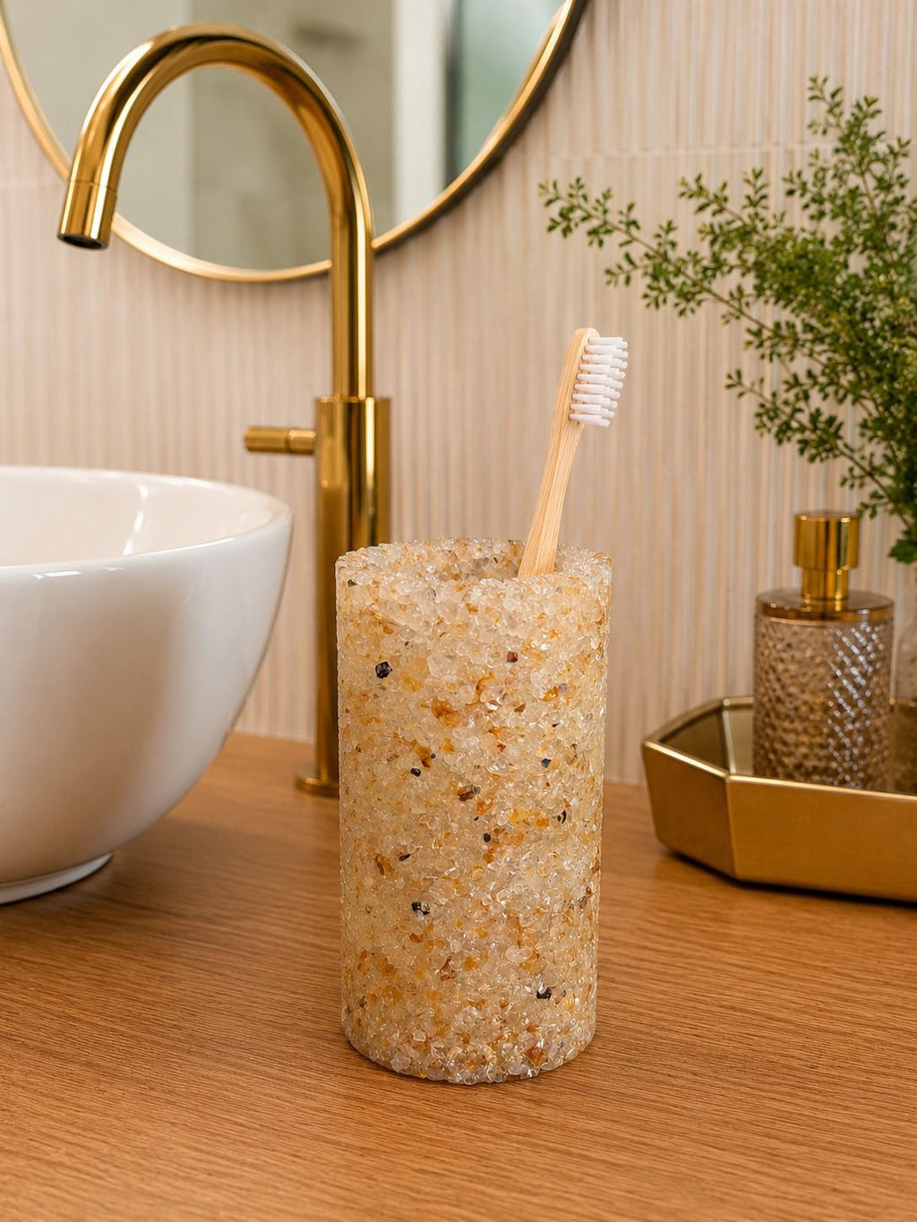 Porta Escovas De Dente De Pedra Banheiro E Lavabo Premium Citrino Premium
