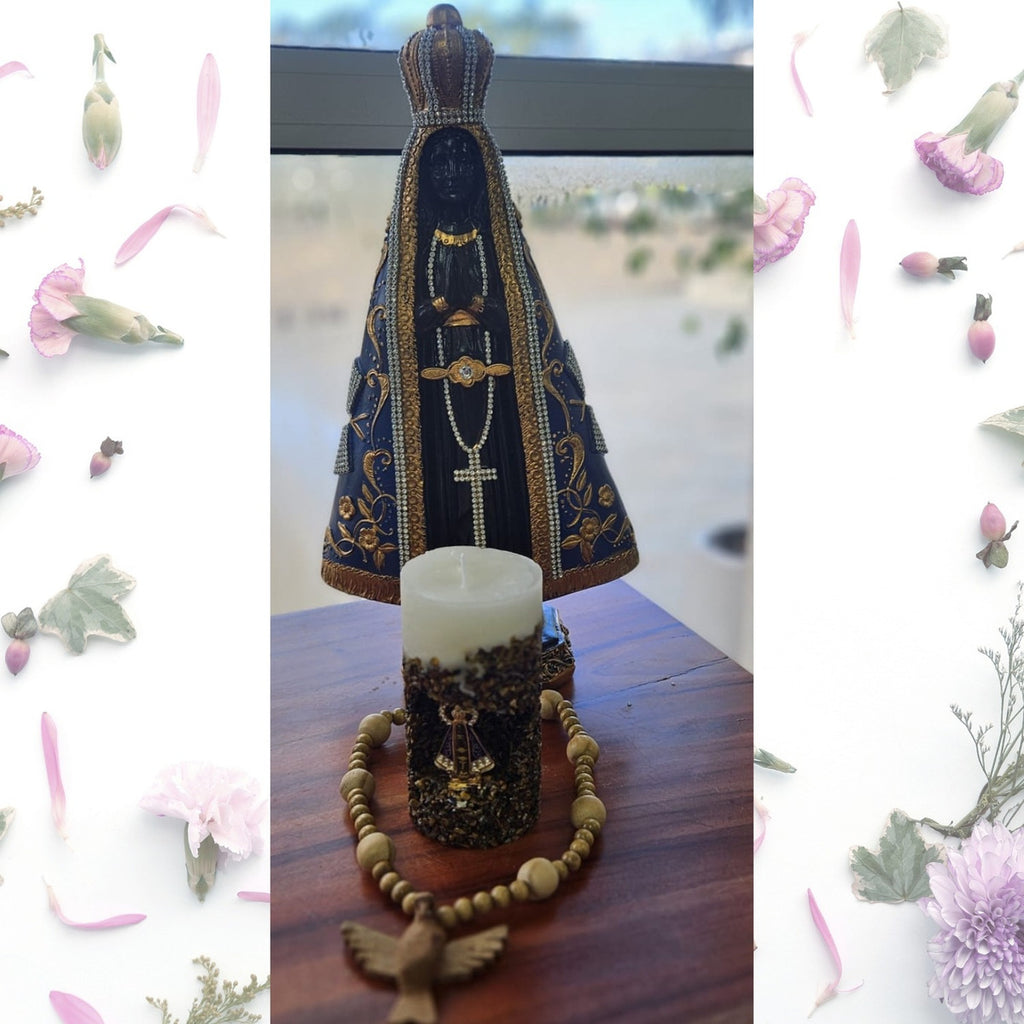 Vela Artesanal Aromática Religiosa Nossa Senhora Marrom Nossa Senhora Aparecida Floral