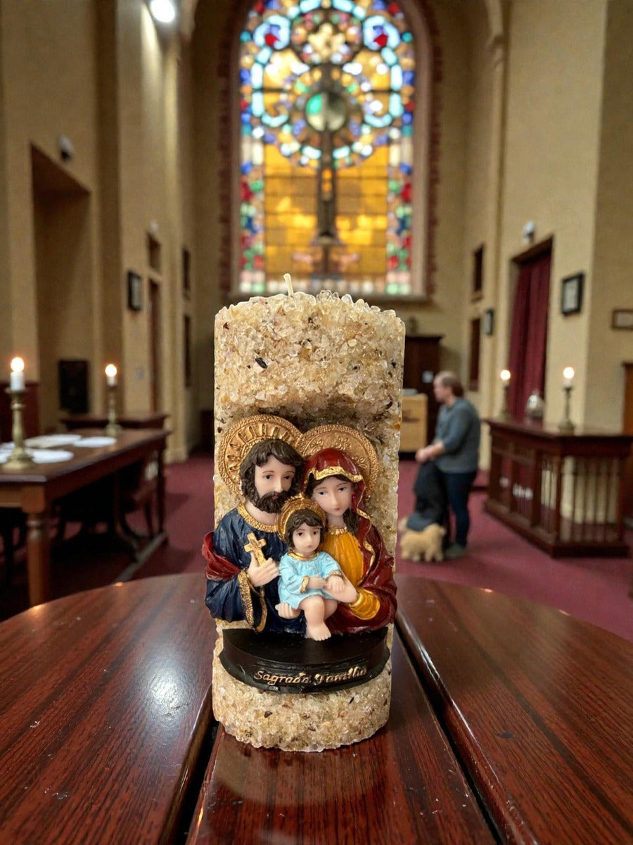 Vela Oratório Aromática Religiosa Sagrada Família em Quartzo Citrino