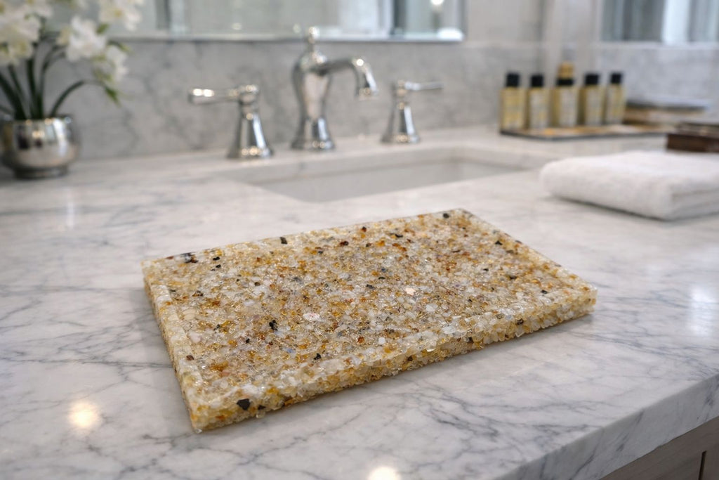 Bandeja De Pedra Para Lavabo Decorativa Quadrada Cor Citrino