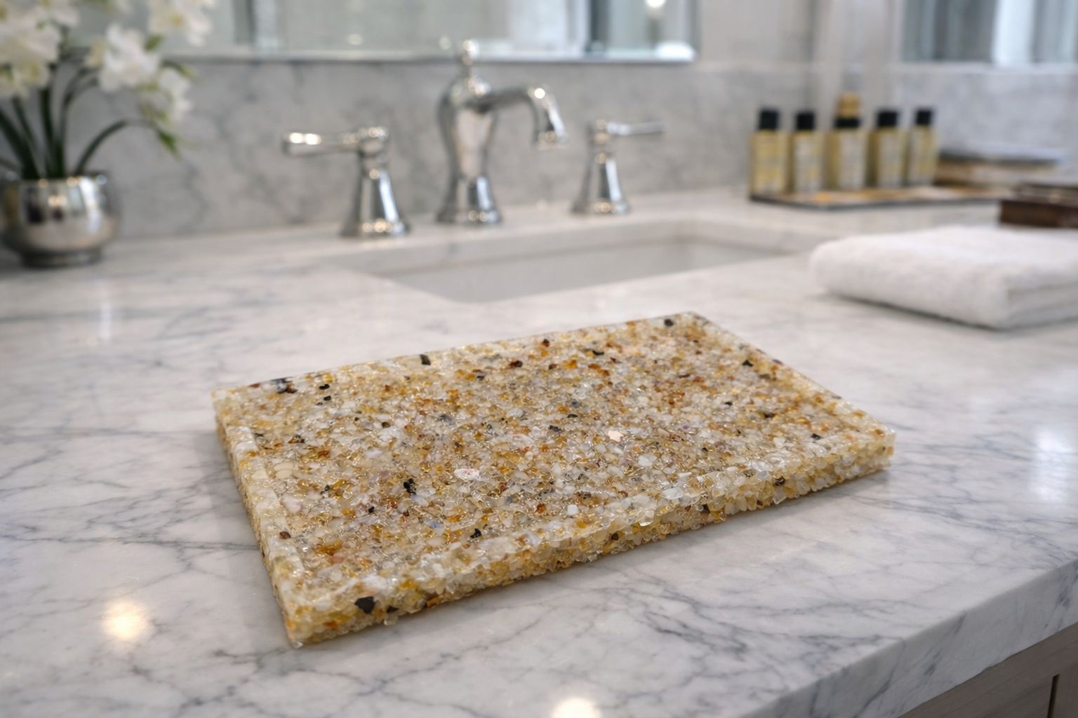 Bandeja De Pedra Para Lavabo Decorativa Quadrada Cor Citrino