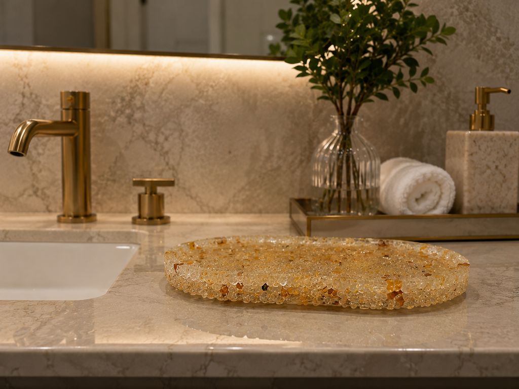 Bandeja Oval Premium Lavabo Banheiro Luxo Quartzo Natural Citrino Premium