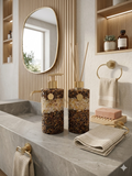 Kit Vidro Aromatizador E Saboneteira Banheiro Quartzo Citrino com Marrom
