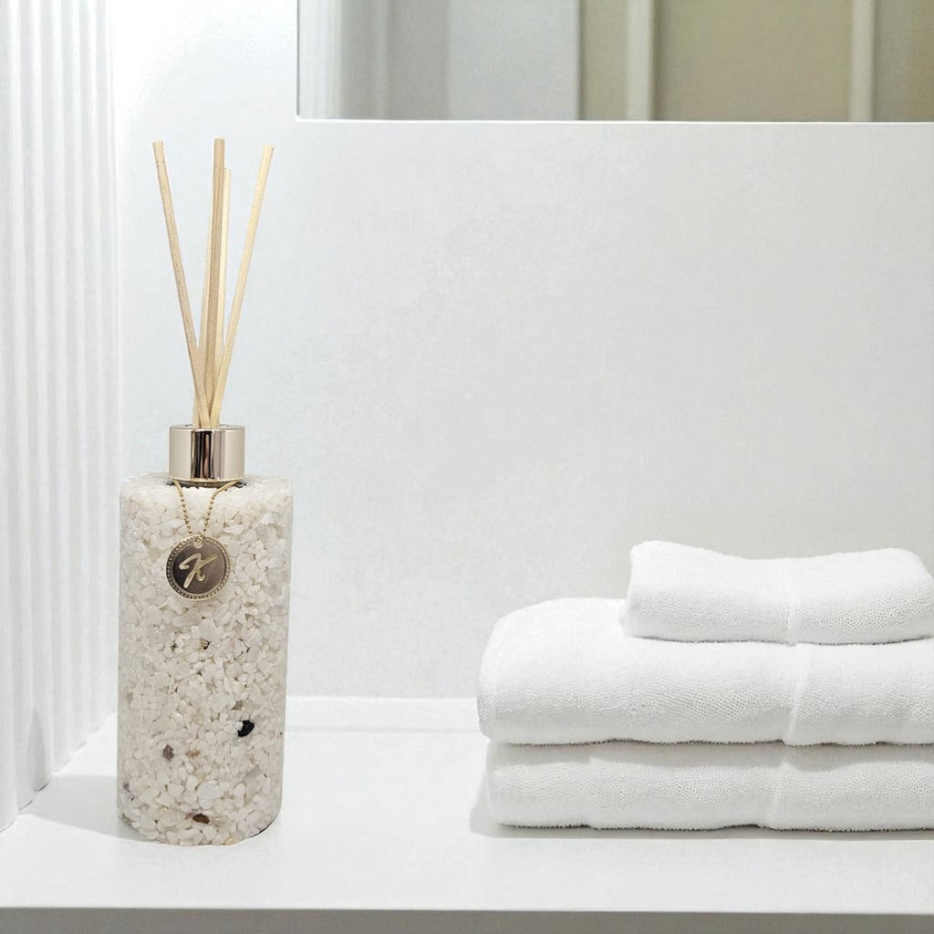 Kit Vidro Aromatizador Saboneteira Banheiro Quartzo Cor Branco