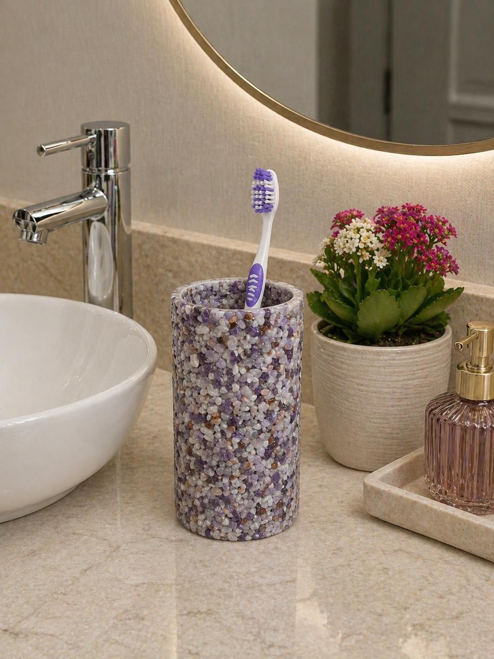 Porta Escovas De Dente De Pedra Banheiro E Lavabo Premium Ametista Premium