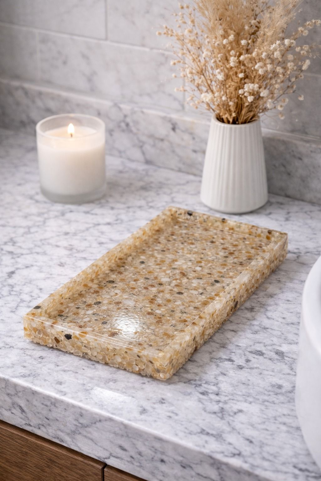 Bandeja De Pedra Para Lavabo Decorativa Quadrada Cor Citrino