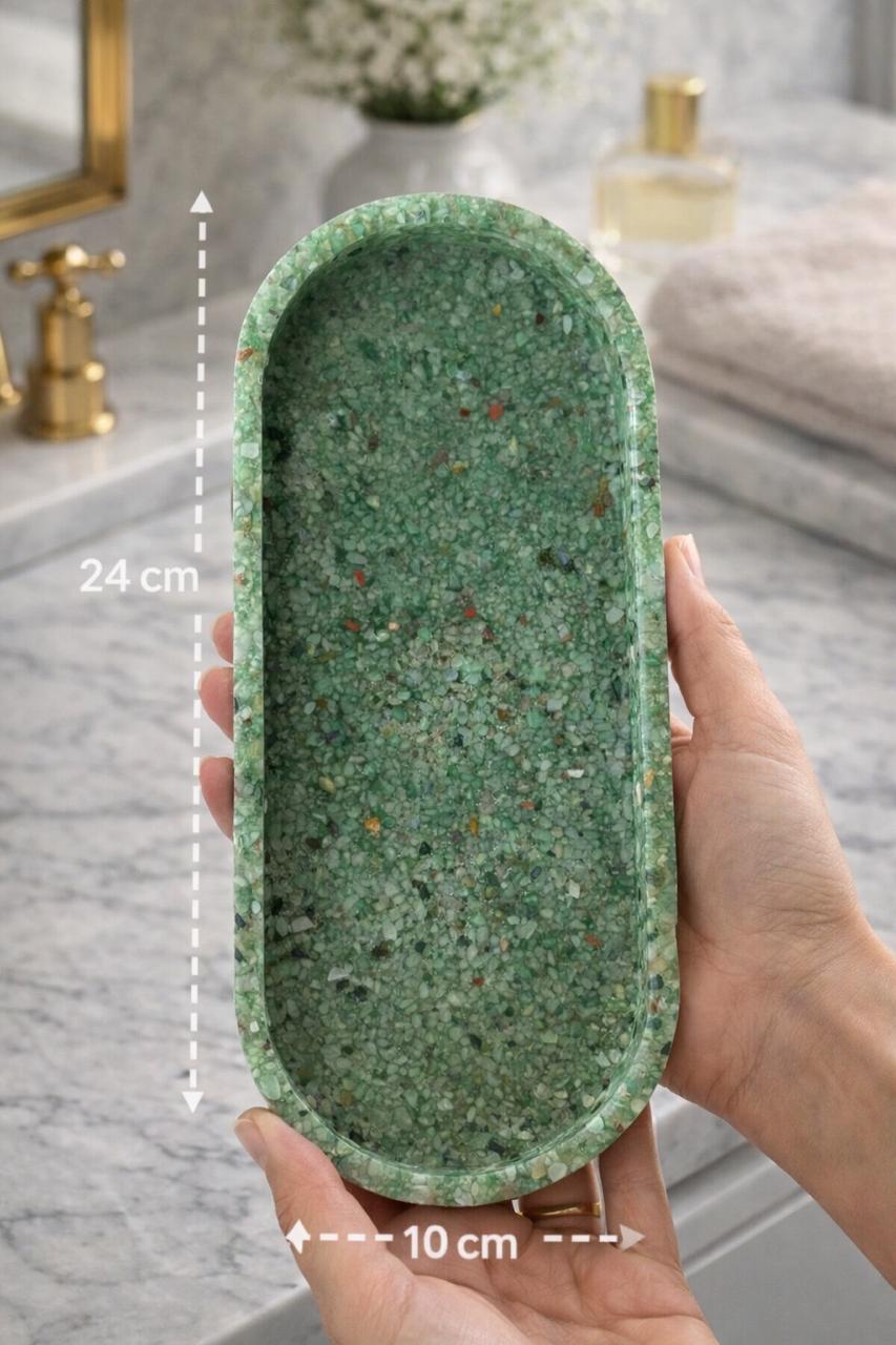 Bandeja De Pedra Trio Para Lavabo Decorativa Oval Grande Cor Verde